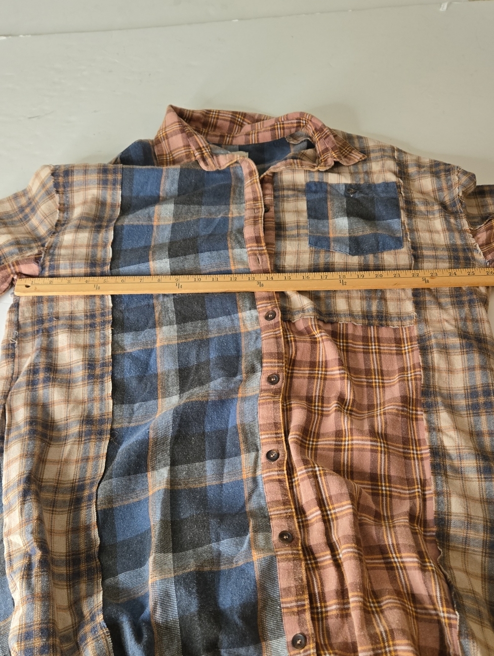 Oli & Hali Autumn Fall Patchwork Brown and Navy Plaid Shirt Dress Jacket Size L - Picture 8 of 9